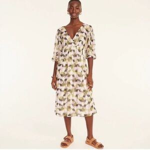 J. Crew Lurex Metallic Threads Chiffon Midi Dress in Patchwork Print NWT